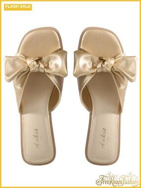 Women's Bow Flat Sandals Square Open Toe Dressy Comfortable Slides